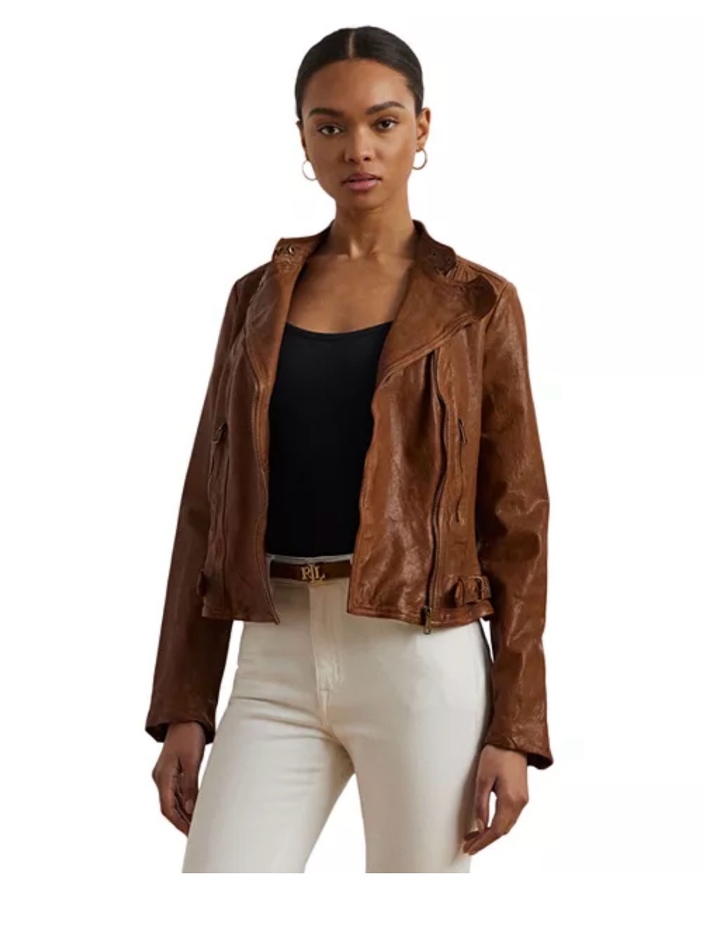 Ralph Lauren Burnished Leather Moto Jacket Size 6